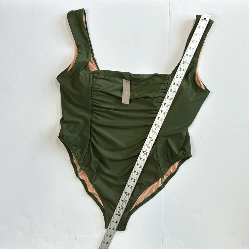 J. Crew Ruched Squareneck  One Piece‎ Swimsuit Women's Plus 24 Green New BF179
